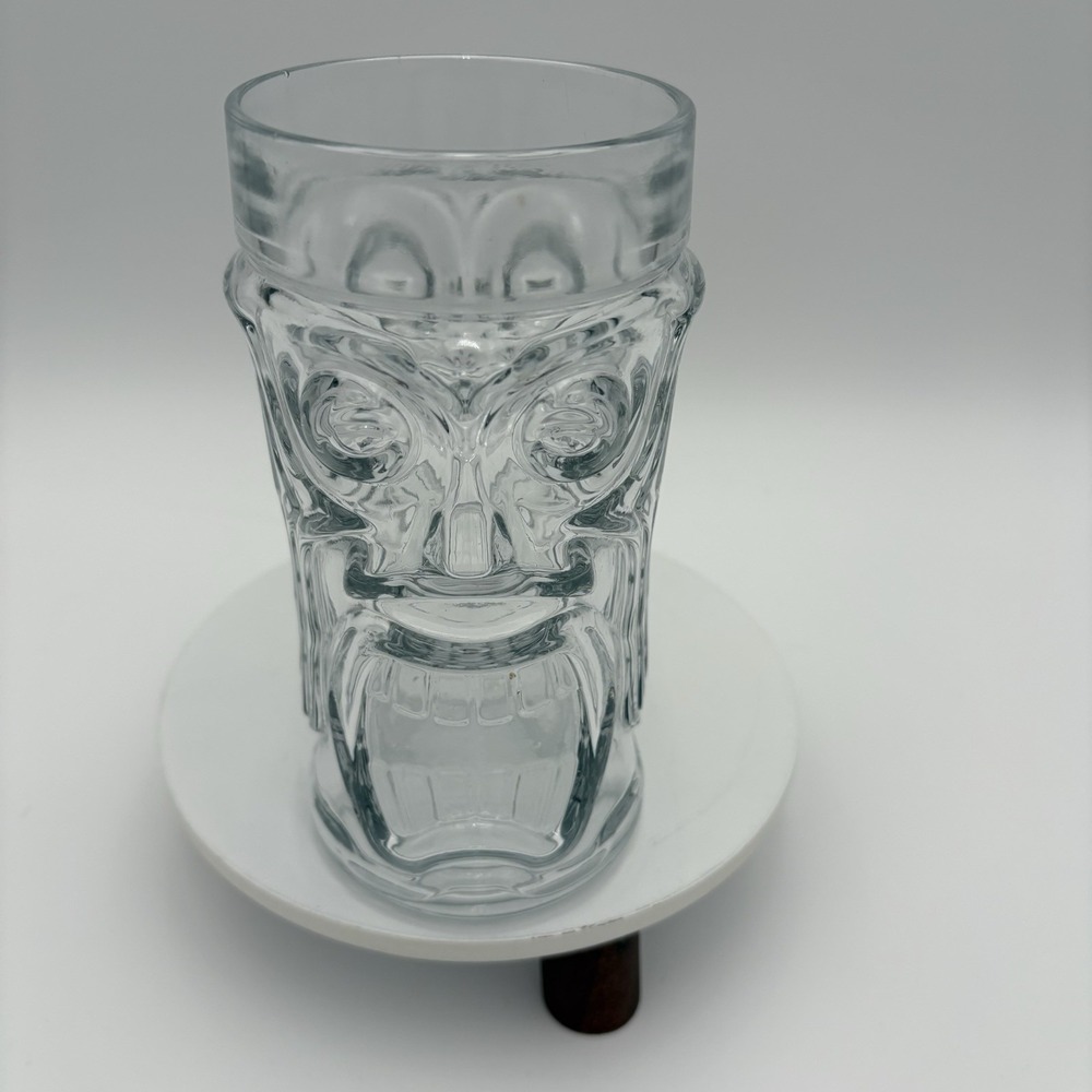 Screaming TIKI Glass Anchor Hocking Clear Glass High Relief 16‎ Oz Vintage Party